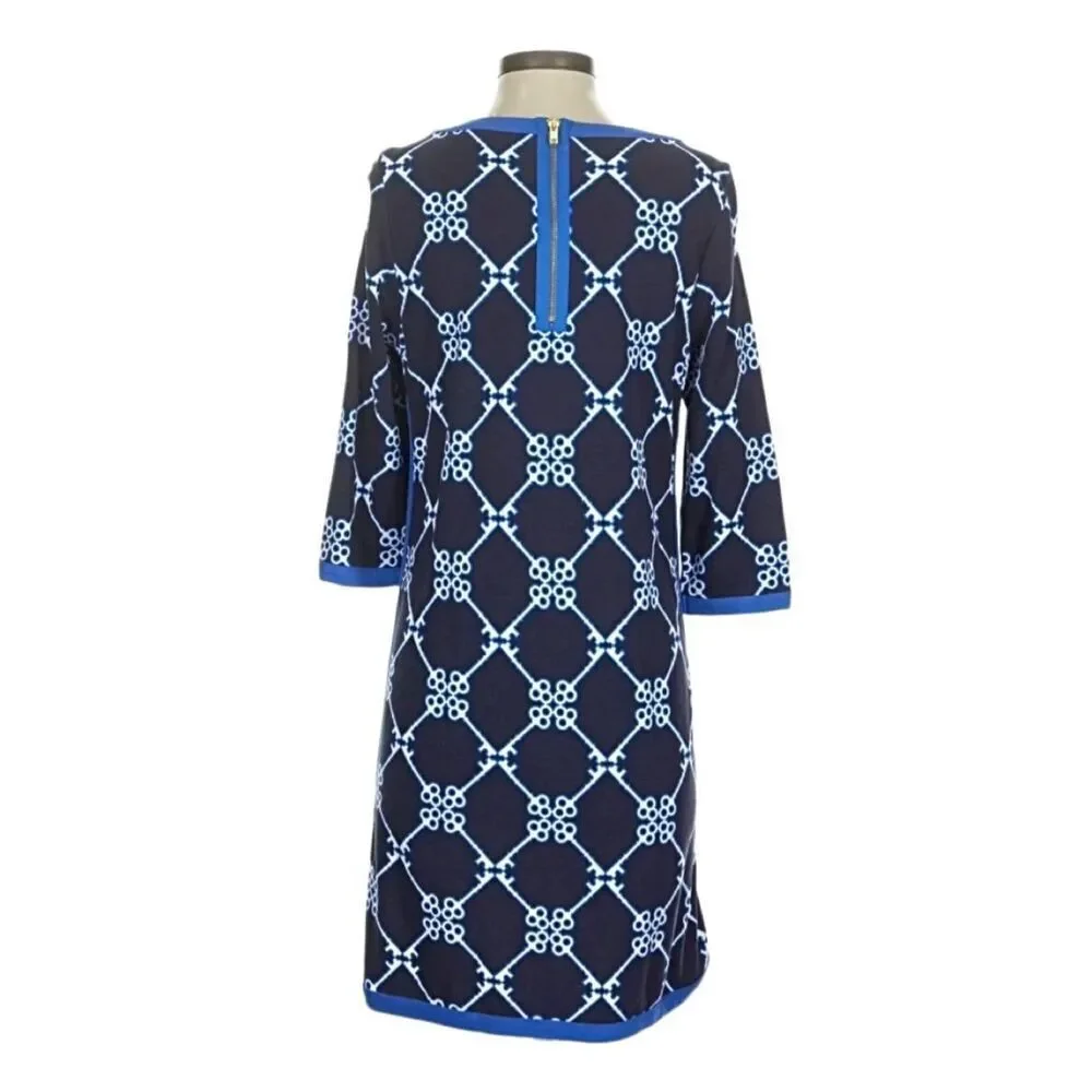 New! Crown & Ivy Navy Blue Shift Dress With Nautical Key Pattern Sz M